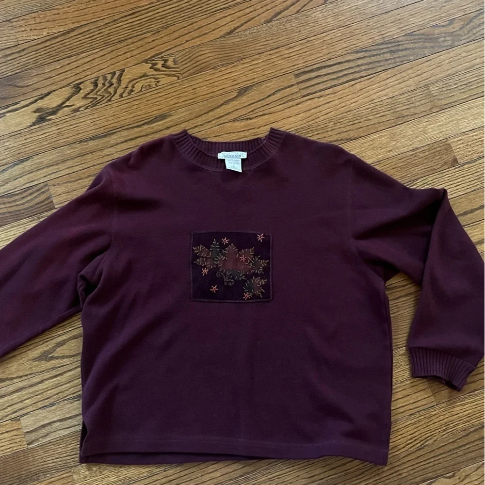 Onque casual vintage fall stitched sweater large 100% cotton fall leaves cottage